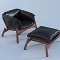 Modern Black Leather Single Sofa With Wooden Legs And Matching Ottoman Floor Magazine