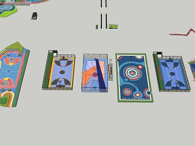 Basketball Court Design With Multiple Layouts And Colorful Surface Patterns 3d model