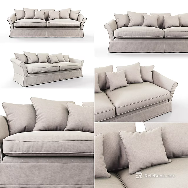 Comfortable Two Seater Fabric Sofa With Light Beige Plush Cushions Modern Design Style 3d model 