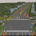 Municipal Road At Intersection With Traffic Lanes Vehicles Greenery And Pedestrian Walkways