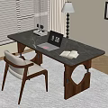 Modern Wooden Desk With Laptop Open Book Lamp Chair And Window Blinds