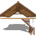 Wooden Roof Truss Structure With Tile Covering And Beam Framework