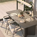 Modern Dining Table Set With Chairs Potted Plant Pendant Light And Natural Light
