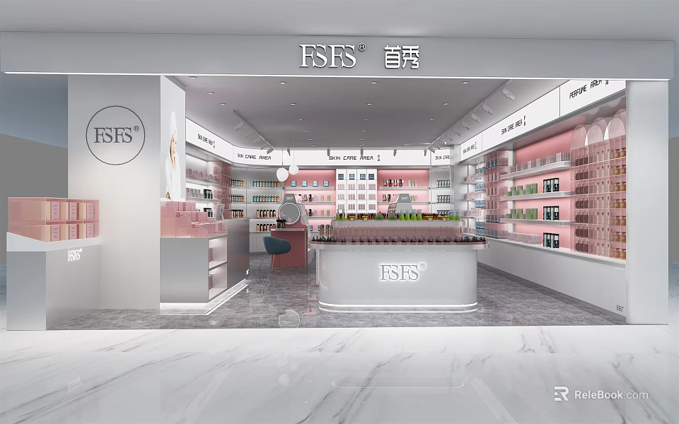 ESFS Color World Store Bright Interior With Shelves Counter And Product Displays 3d model 