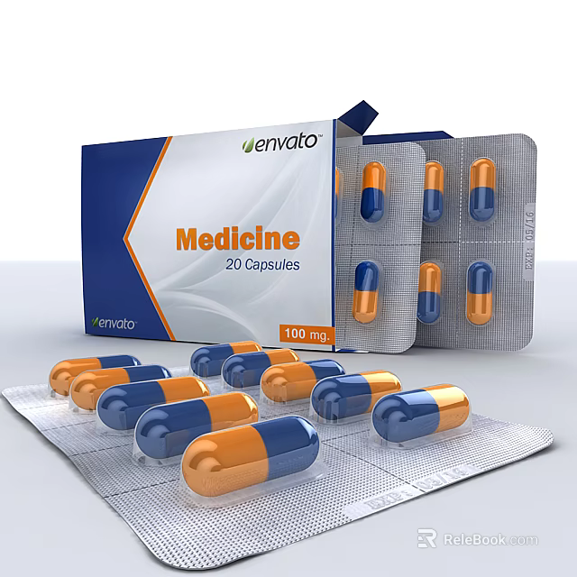 Professional Medical Devices Capsules Blister Packaging With 20 Units 100mg Dosage 3d model 