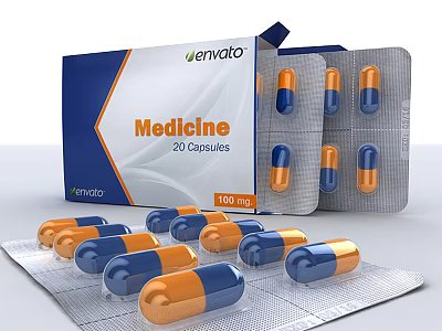 Professional Medical Devices Capsules Blister Packaging With 20 Units 100mg Dosage 3d model