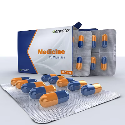 Professional Medical Devices Capsules Blister Packaging With 20 Units 100mg Dosage 3d model