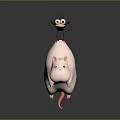 Adorable Pink Chubby Creature With Black Bird Standing On Its Back 3d model