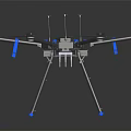 Modern Drone With Multiple Propellers Blue And Black Design Landing Gear And Camera Equipment