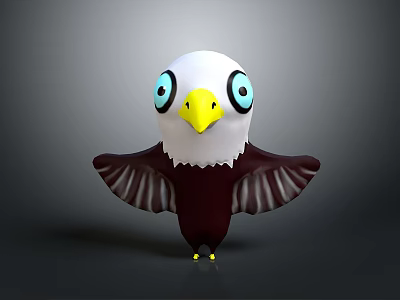 Cute Flying Cartoon Eagle With Big Blue Eyes Yellow Beak Dark Wings And Yellow Claws 3d model