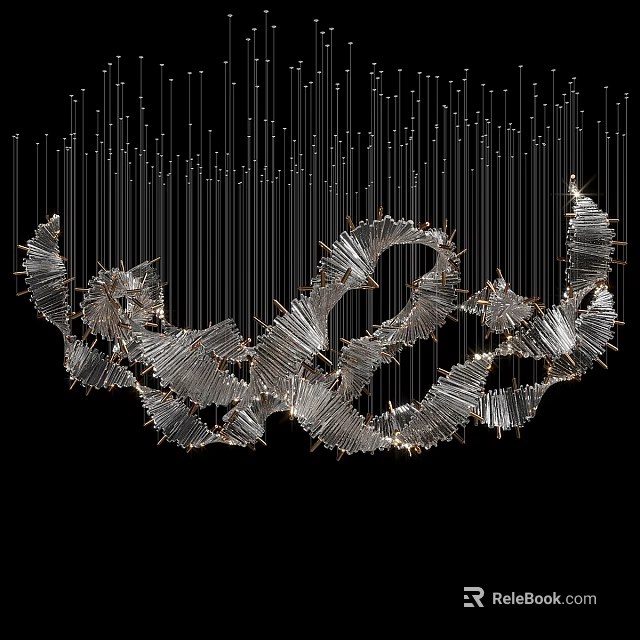 Modern Artistic Chandelier With Intricate Metal Structure And Sleek Hanging Lines 3d model 