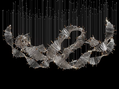 Modern Artistic Chandelier With Intricate Metal Structure And Sleek Hanging Lines 3d model