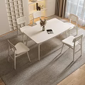Minimalist White Dining Table and Chairs With Rug Window Wall Decor and Wooden Floor