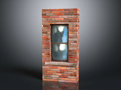 Casement Window In Red Brick Wall Structure With Clear Glass Panes Design 3d model