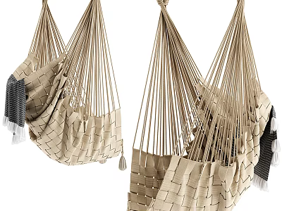 Woven Beige Hanging Chairs with Tassel Accents for Indoor Outdoor Spaces 3d model