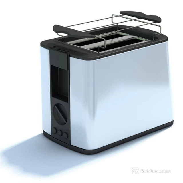 Silver And Black Modern Toaster Kitchen Appliance With Toasting Slots And Control Knob 3d model 