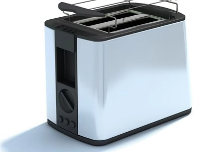Silver And Black Modern Toaster Kitchen Appliance With Toasting Slots And Control Knob 3d model