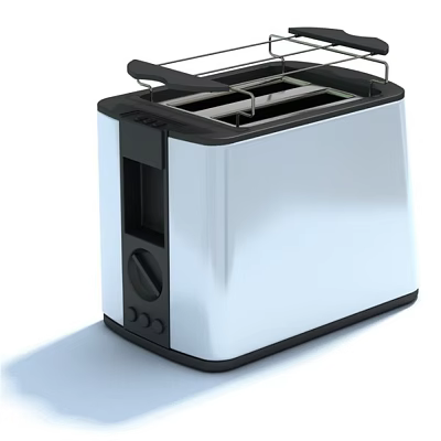 Silver And Black Modern Toaster Kitchen Appliance With Toasting Slots And Control Knob 3d model