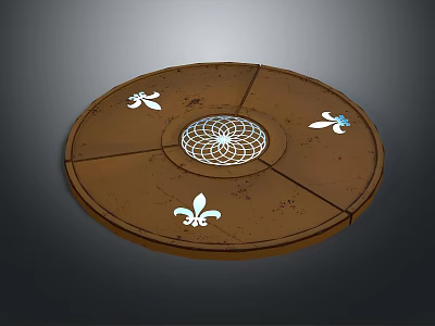 Circular Brown Decorative Disc With Intricate Center Pattern And White Symbols 3d model