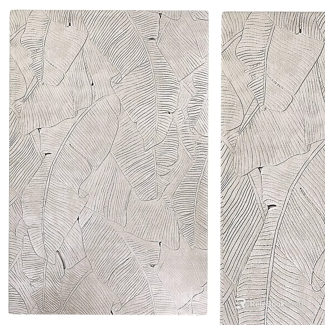 Modern Square Rug With Leaf Pattern And Textured Lines In Neutral Tone Design 3d model