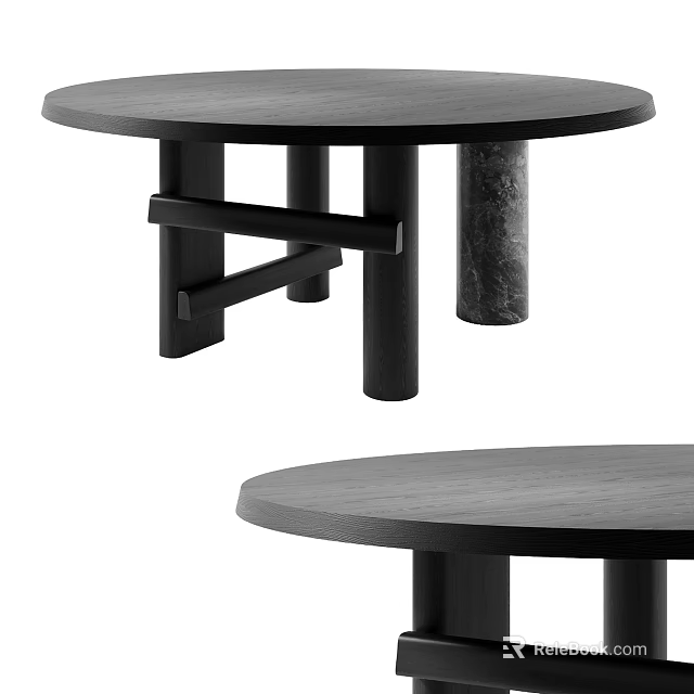 Elegant Round Black Dining Table With Black And Marble Legs Design 3d model