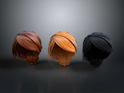 Stylish Woman's Wig Hairstyle Display With Brown Orange And Black Hair Colors 3d model