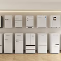 Various White Refrigerators And Freezers Different Models Display In Kitchen Appliance Showroom 3d model