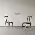 POLIFORM Accent Chairs Featuring Wooden Black Frames Slatted Backrests and Patterned Green Seats
