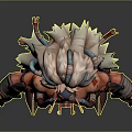 Game Movie Character Red Skinned Warrior with Ornate Feathered Headdress and Armored Gear