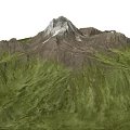 Natural Garden Landscape With Green Mountains Snow Capped Peak Rolling Hills And Cloudy Sky