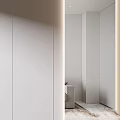 Minimalist Modern Interior Space With White Walls Vertical Stripe Details Mirror And Marble Floor