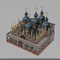 Historic Ornate Building With Blue Domes Golden Spires Arched Portals And Intricate Decorations