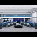 Modern Control Room with Large Digital Screens Control Desks and Ergonomic Seats
