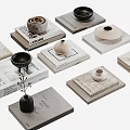Stylish Stacked Books Magazines With Various Shaped Decorative Containers And Minimalist