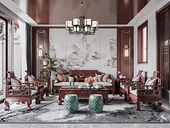 Chinese Living Room Jump Living Room 3d model