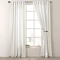 Dark Curtains with Gold Trim Tied Back at Grid Window with Small Plants on Sill