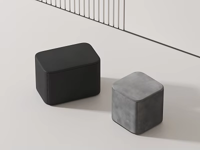 Two Square Shaped Black And Gray Leather Stools In Minimalist Interior 3d model