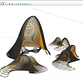 Decorative Streamlined Metal Garden Ornaments With Wave Like Shapes And Gold Silver Lines