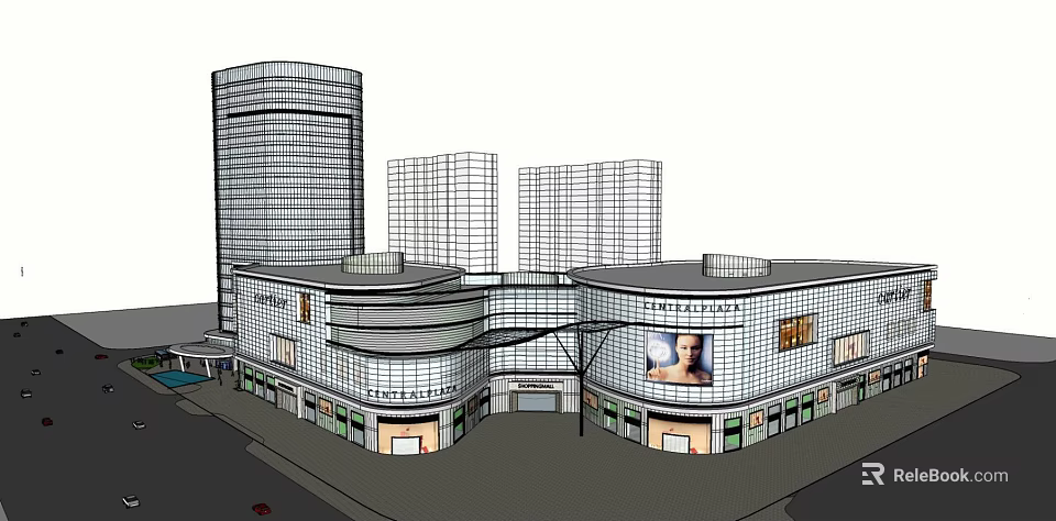 Modern Commercial Complex With High Rise Buildings Retail Mall And Billboard 3d model 