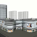 Modern Commercial Complex With High Rise Buildings Retail Mall And Billboard