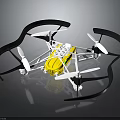Yellow and White Drone With Black Protective Guards Four Propellers And Stable Structure Design 3d model