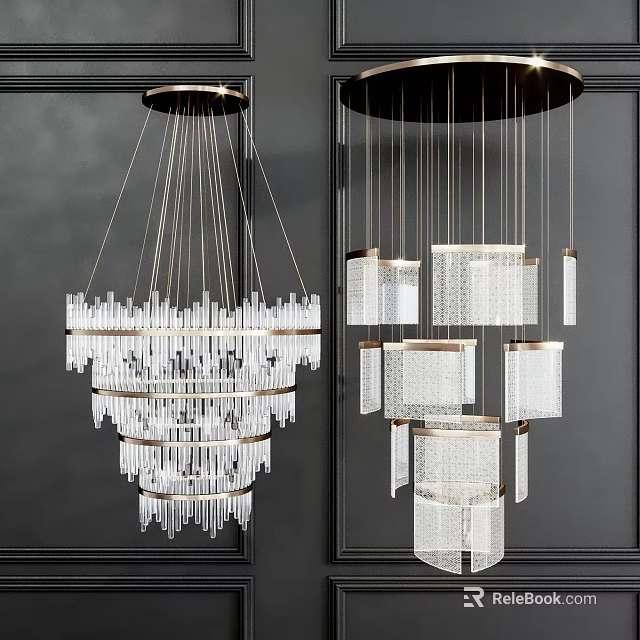 Modern Crystal Chandelier With Multi Layer Metal Frame And Hanging Glass Elements 3d model
