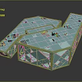 Modern Geometric Architectural Model With Turquoise Hollow Windows Block Structure And Irregular Shape