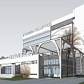 Integrated Office Building Modern Multi Storey Structure With Glass Facade Front Landscaping And Parking Area