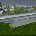 Modern Train Station Platform with Passengers and Waiting Train on Tracks 3d model