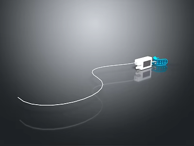 Modern White Computer Accessory With Blue Port And White Cable On Sleek Black Surface 3d model