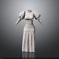 Fashionable Polka Dot Long Dress With High Neck And Puffed Sleeves