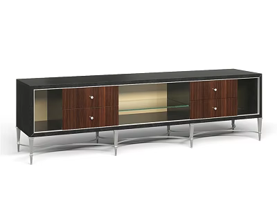 Modern Wooden Dresser With Black Panel Glass Doors Drawers And Metal Legs 3d model