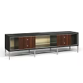 Modern Wooden Dresser With Black Panel Glass Doors Drawers And Metal Legs