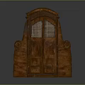 Vintage Wooden Furniture Cabinet With Carved Details Grid Doors Side Carvings And Arched Top